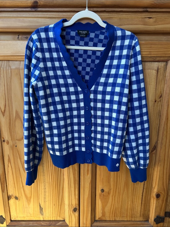 kate spade Sweaters - Kate Spade Gingham Checker Knit Cardigan Royal Blue Y2K Preppy Sweater
